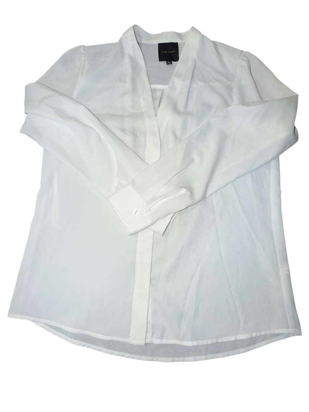 Alex Marie Size S White Sheer V-Neck Long Sleeve Blouse 100% Polyester